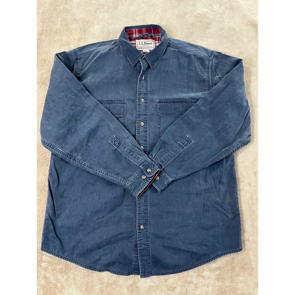 Vintage L.L. BEAN Denim Shirt Men's Large Blue Button-Up Long Sleeve EUC